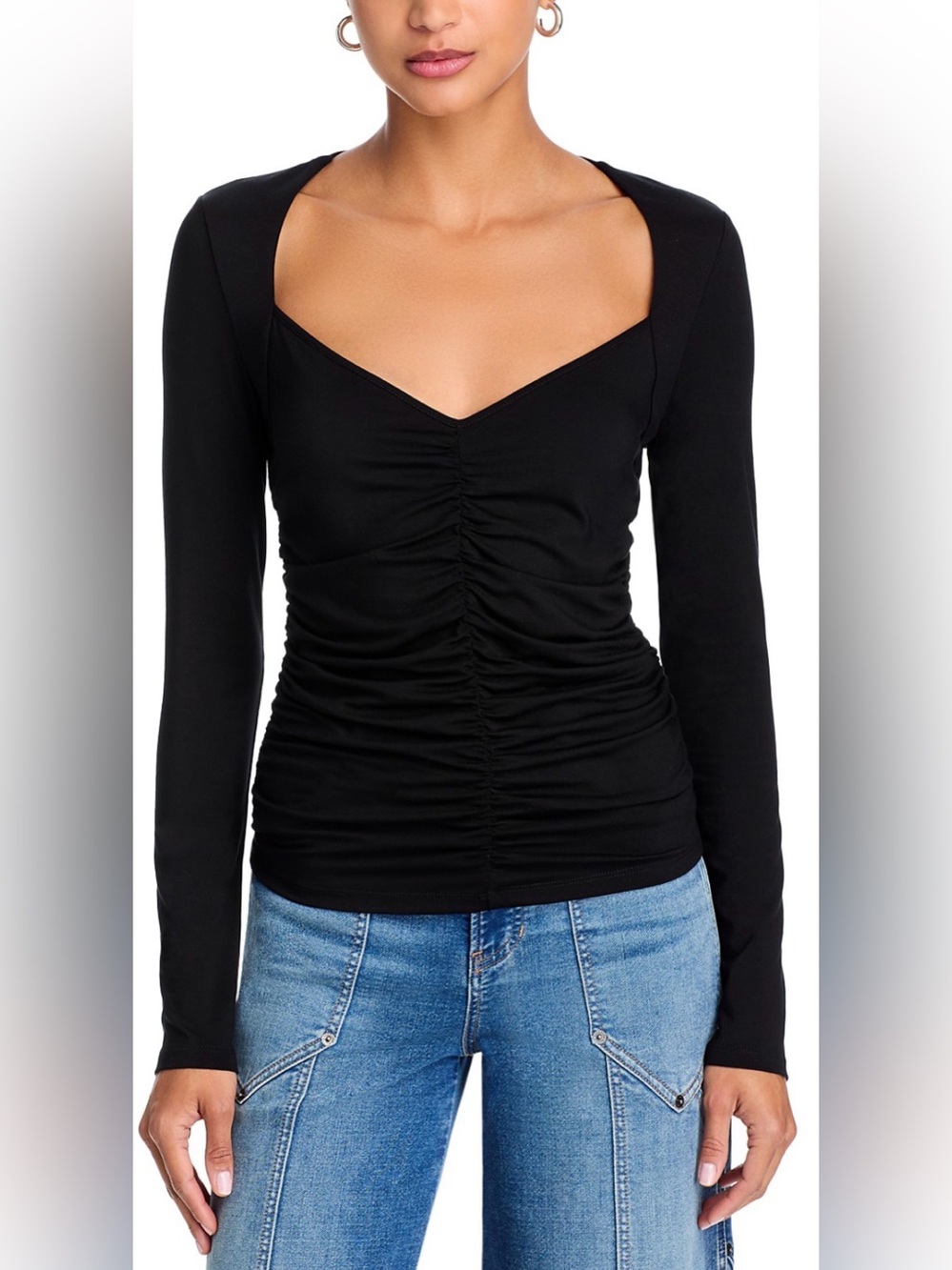 Veronica Beard Salem Ruched Long-Sleeve Top